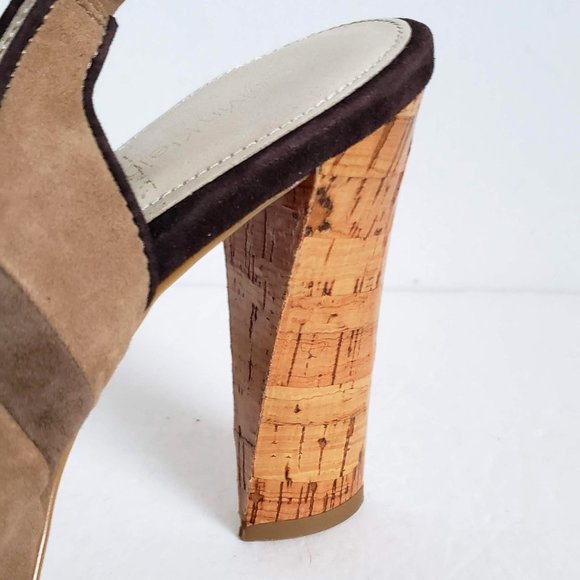 New CALVIN KLEIN Gracie Leather Striped Platform Peep Toe Heels Sandals - Picture 3 of 12